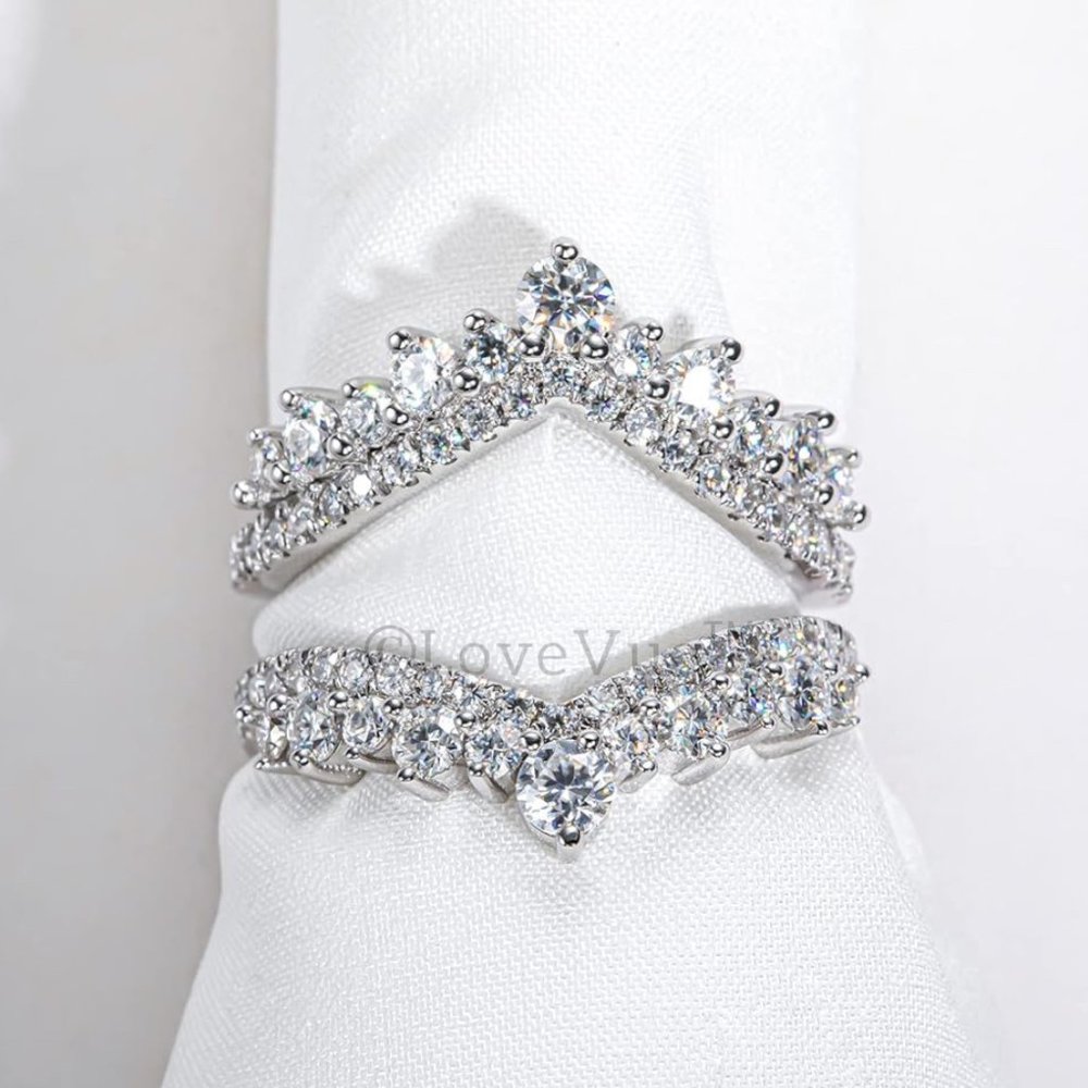 Elegant Diamond Moissanite Chevron Ring Band Enhancer - Picture 5 of 16